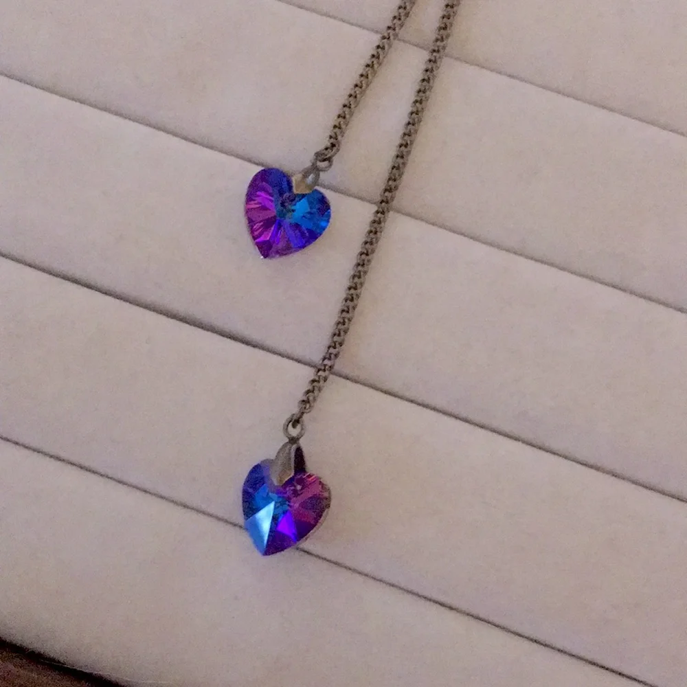 Violet Purple Volcano+ Antique Brass Crystal Heart Lariat Necklace